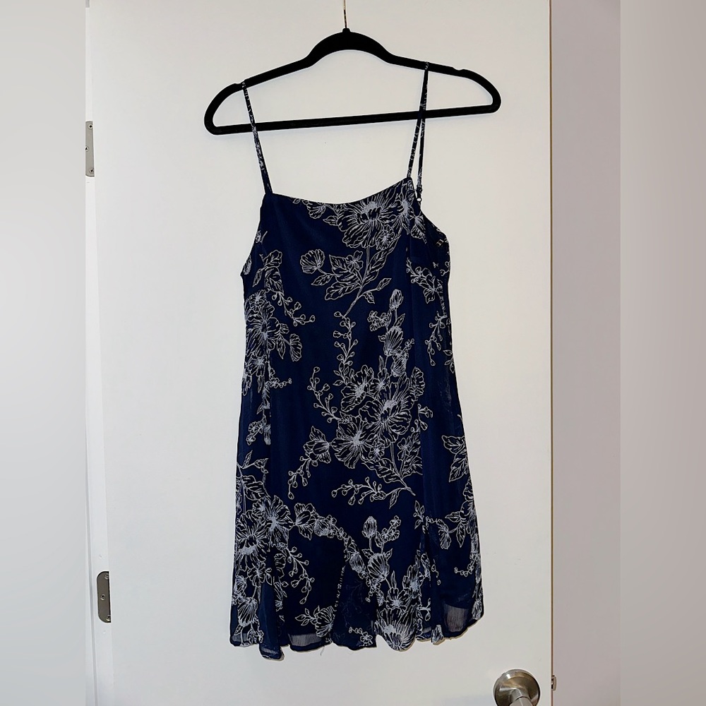 Navy and White Spaghetti Strap Mini Dress